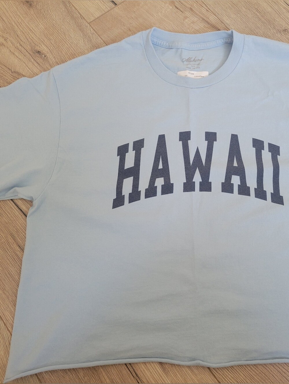 mahina Light Blue Cropped Tee with Navy Logo
